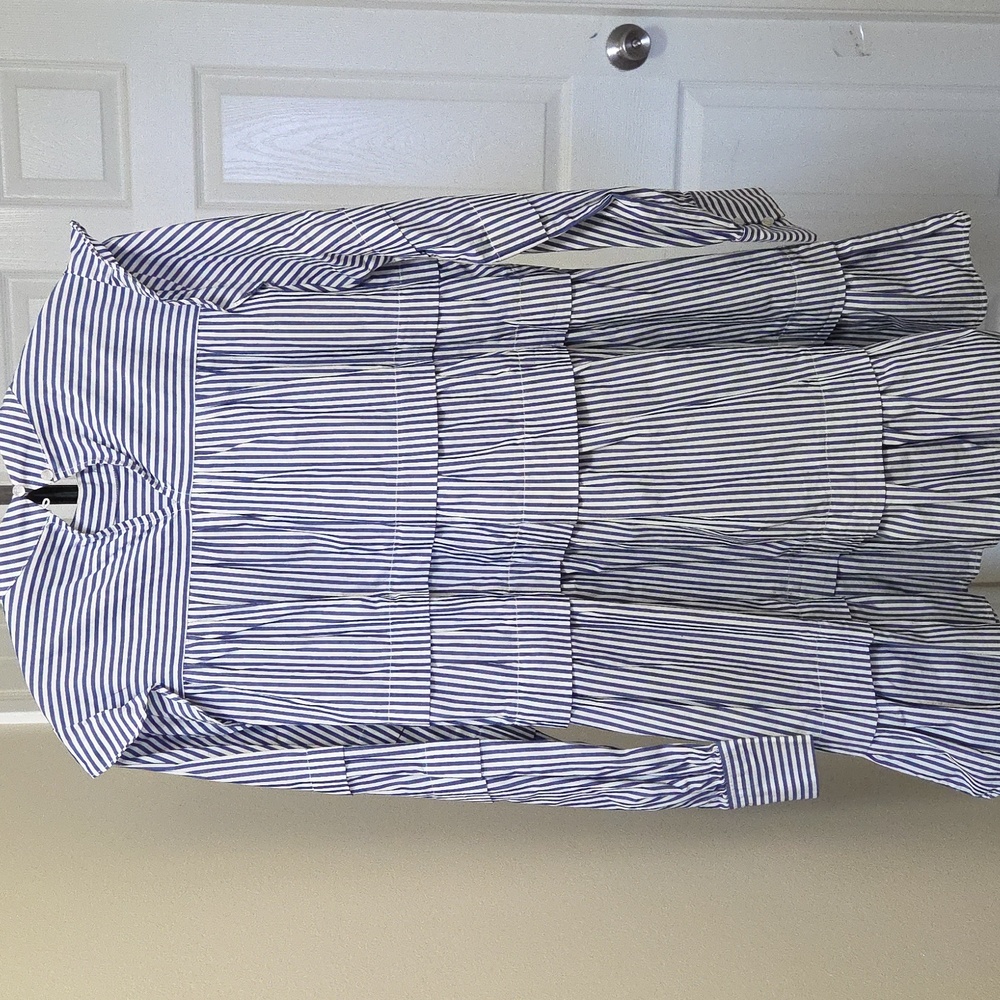 Icone Par Simons Blue & White Pinstripe Tiered Ruffle Mini Dress Long Sleeve - Picture 5 of 8